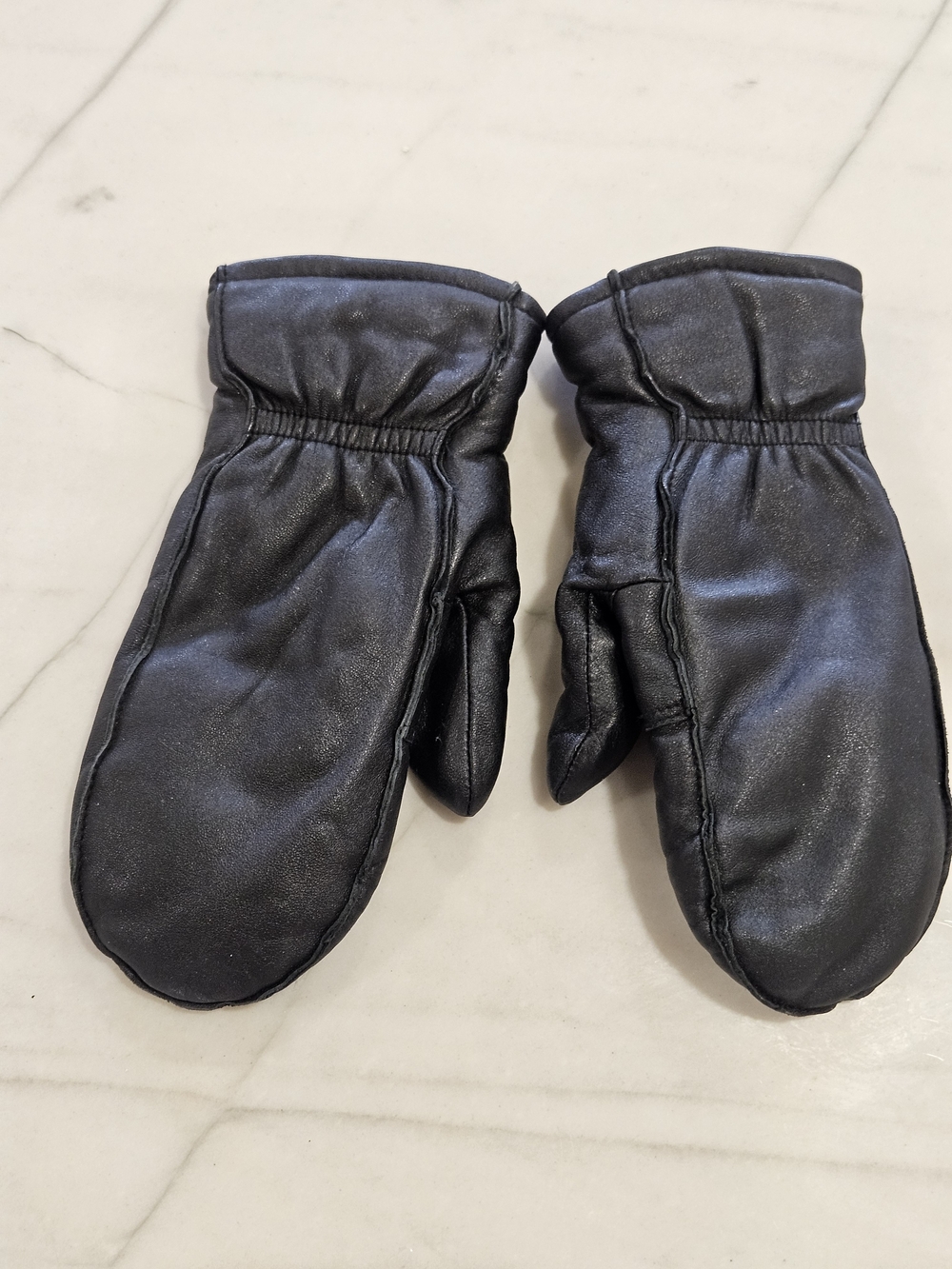 Youth S/M Black Leather Winter Mittens Thermolite Insulated Warm Ski Gloves